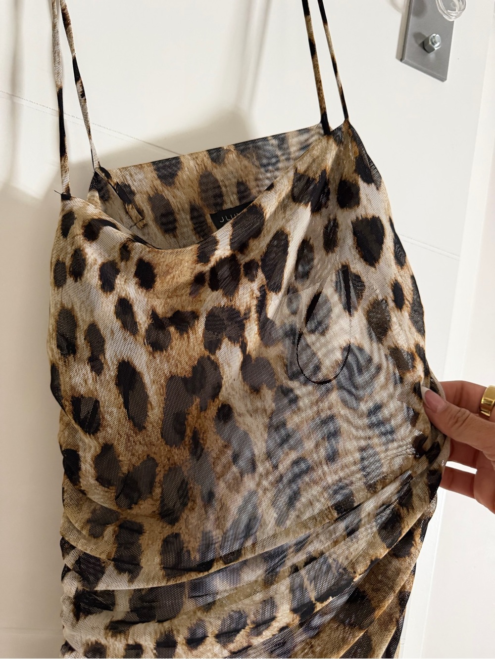 Leopard Sheer Ruched Dress - Picture 8 of 10